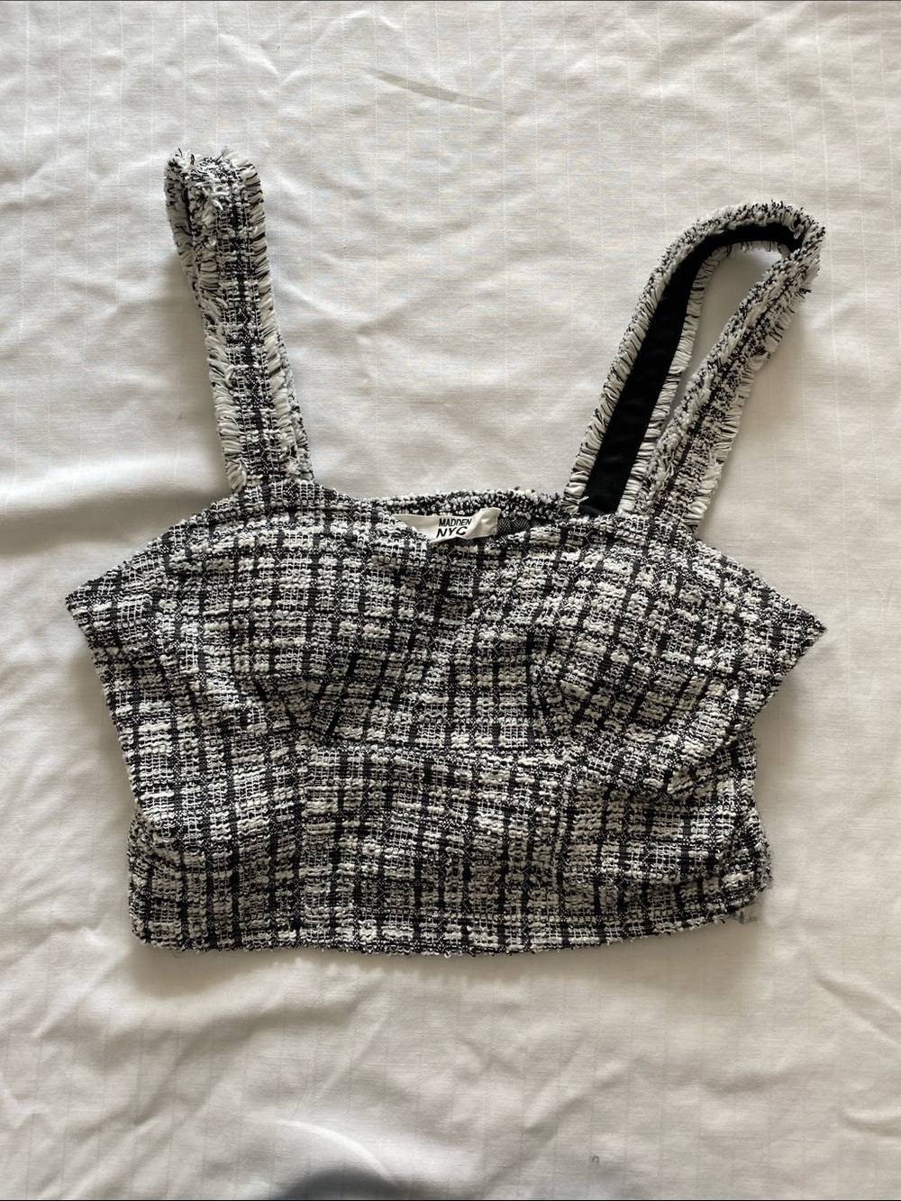 Madden NYC Black & White Tweed Crop Top with Structured Bust
